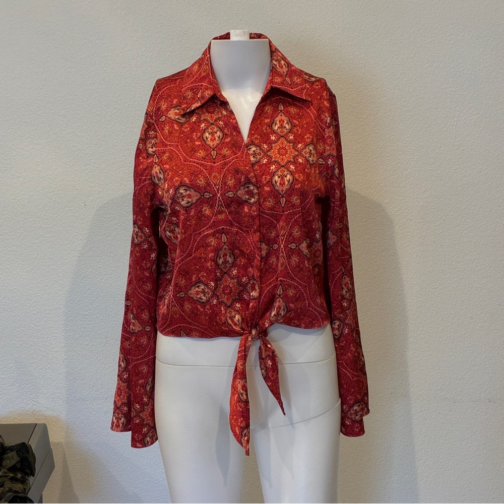 Rachel Zoe Red‎ Paisley Button Down Shirt Western chic